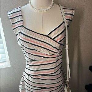 White House Black Market Asymmetrical Ruched Wrap Dress in White and Blue